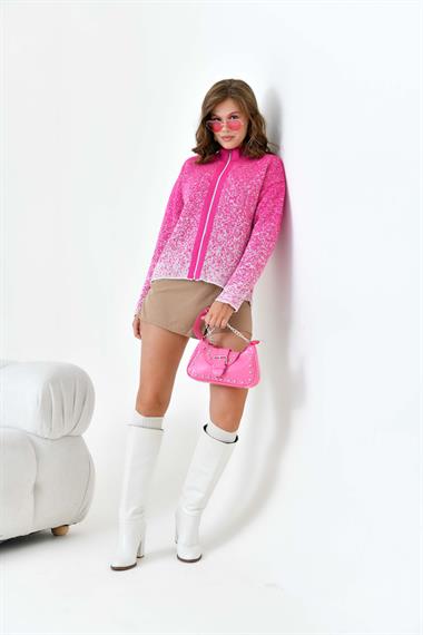 Firoy Kadın Fermuar Detaylı Hırka  Fuşya