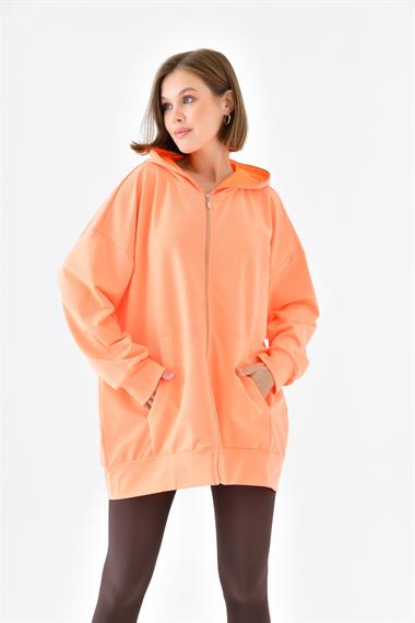 Firoy Kadın Fermuarlı Sweat  N.Oranj