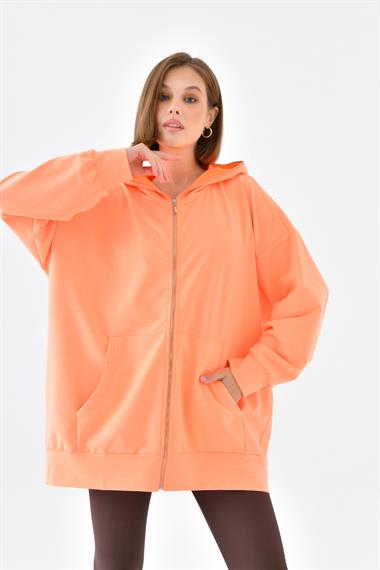 Firoy Kadın Fermuarlı Sweat  N.Oranj