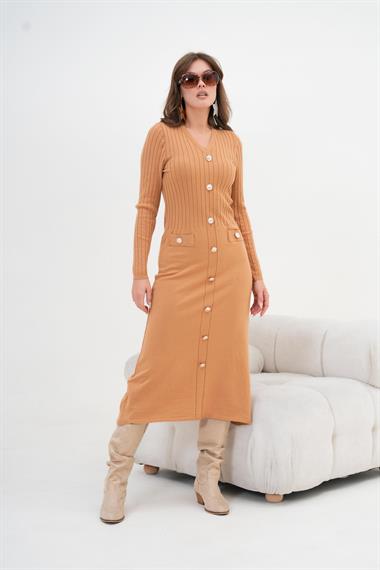 Firoy Kadın Fitilli Elbise  Camel