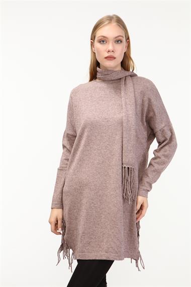 Firoy Kadın Fularlı Triko  Beige