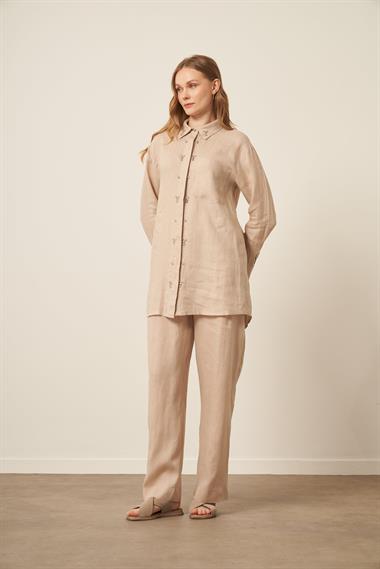 Firoy Kadın Ham Keten Takım  Beige