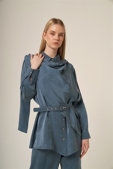 Firoy Kadın İpek Kupra Takım  İndigo