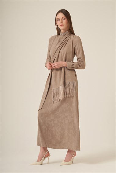 Firoy Kadın Jakar Elbise  Beige