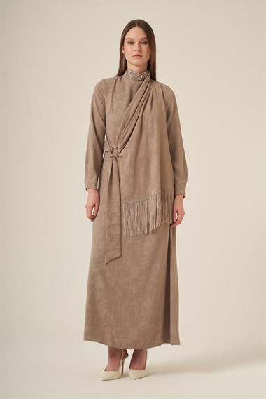 Firoy Kadın Jakar Elbise  Beige