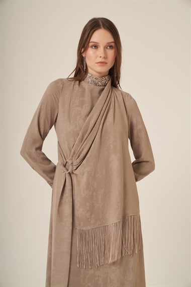 Firoy Kadın Jakar Elbise  Beige
