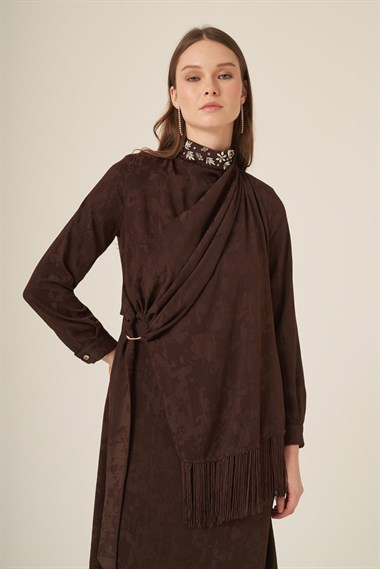 Firoy Kadın Jakar Elbise  Kahve