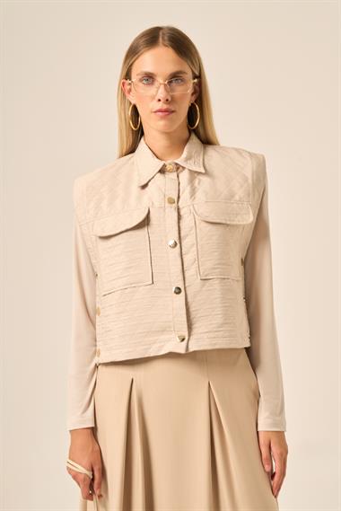 Firoy Kadın Kapitone Etekli Takım  Beige