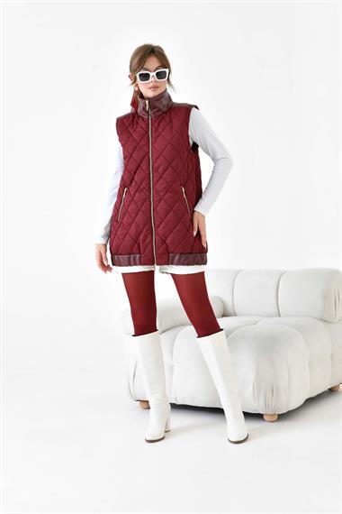 Firoy Kadın Kapitone Yelek  Bordo