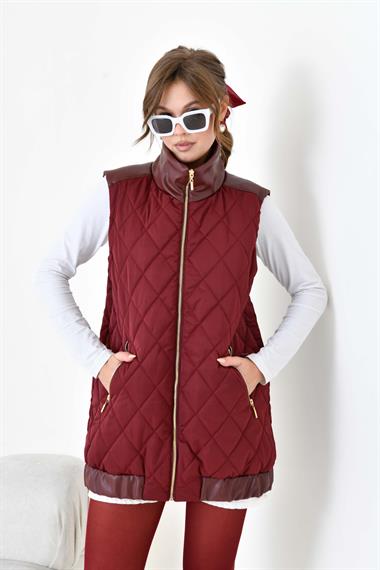 Firoy Kadın Kapitone Yelek  Bordo