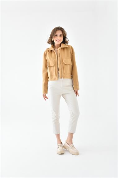 Firoy Kadın Kaşe Ceket  Camel