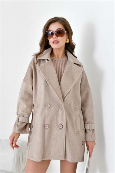 Firoy Kadın Kaşe Kaban  Beige