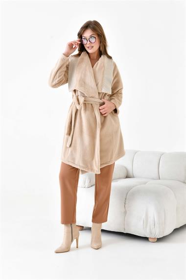 Firoy Kadın Kaşe Kaban  Beige