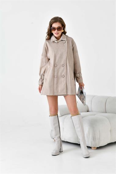 Firoy Kadın Kaşe Kaban  Beige