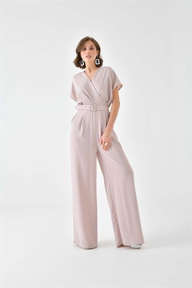 Firoy Kadın Kemerli Tulum  Beige