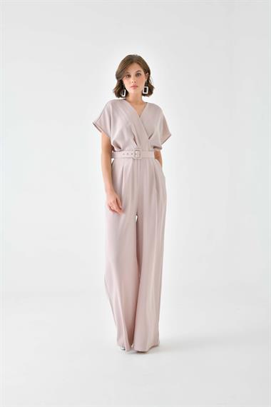 Firoy Kadın Kemerli Tulum  Beige