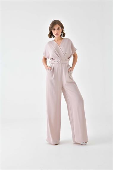 Firoy Kadın Kemerli Tulum  Beige