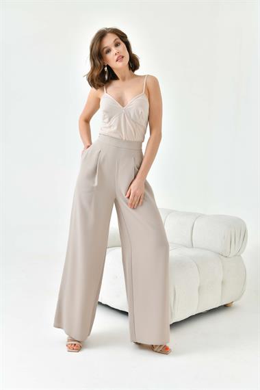 Firoy Kadın Lastikli Pantolon  Beige
