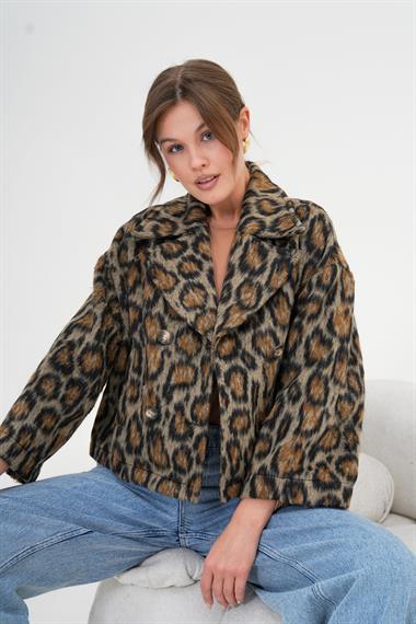 Firoy Kadın Leopar Ceket  Kahve