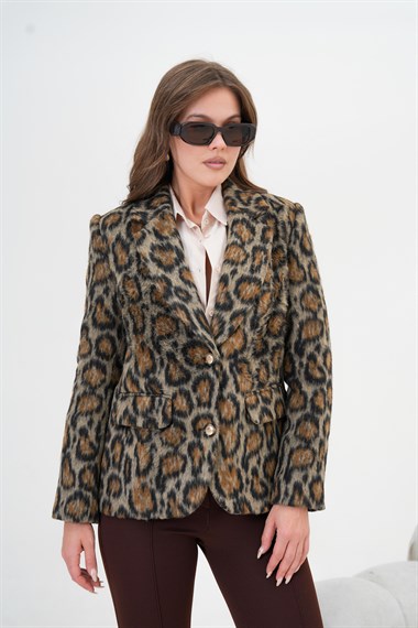 Firoy Kadın Leopar Ceket  Kahve