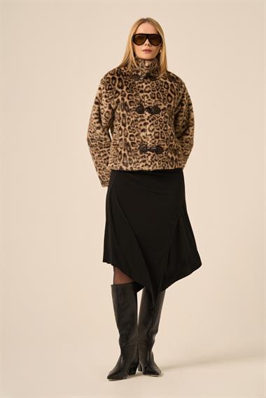 Firoy Kadın Leopar Kısa Kaban  Beige