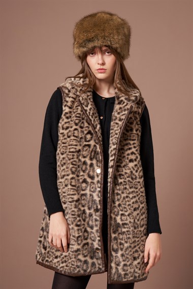 Firoy Kadın Leopar Yelek  Beige