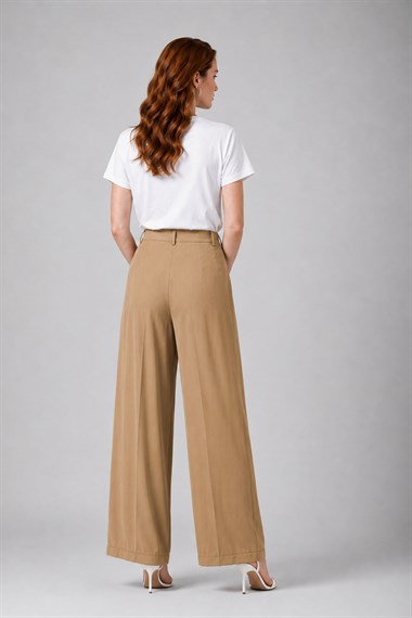 Firoy Kadın Ön Pliseli Şalvar Pantolon  Camel