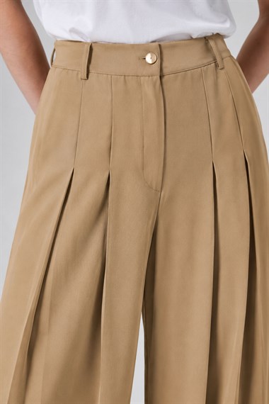 Firoy Kadın Ön Pliseli Şalvar Pantolon  Camel