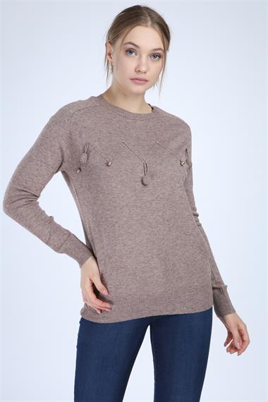Firoy Kadın Önü Detaylı Triko  Beige