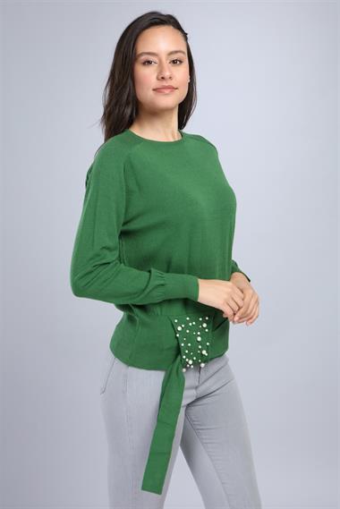 Firoy Kadın Önü İncili Bluz  Yeşil