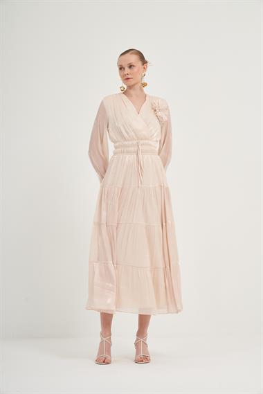 Firoy Kadın Organze Elbise  Beige
