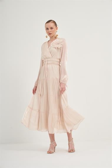 Firoy Kadın Organze Elbise  Beige