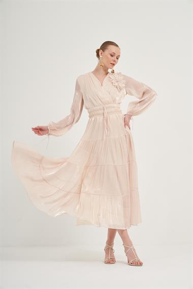 Firoy Kadın Organze Elbise  Beige