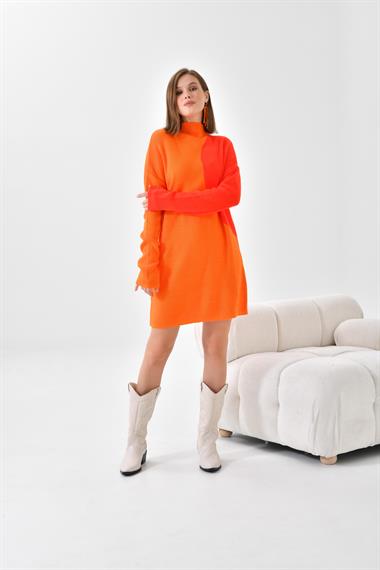 Firoy Kadın Oval Detaylı Tunik  Orange