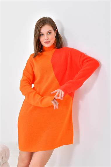 Firoy Kadın Oval Detaylı Tunik  Orange