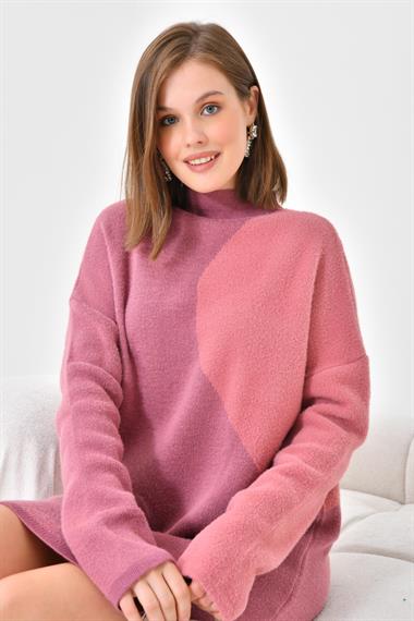 Firoy Kadın Oval Detaylı Tunik  Pudra