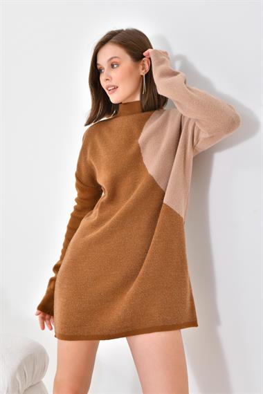 Firoy Kadın Oval Detaylı Tunik  Taba