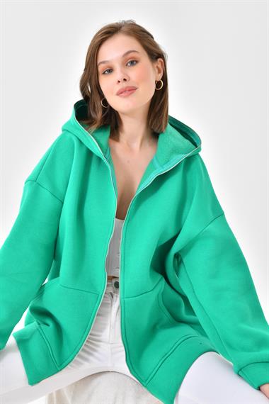 Firoy Kadın Oversize 3 İp Şardonlu Fermuarlı Sweatshırt  Benetton