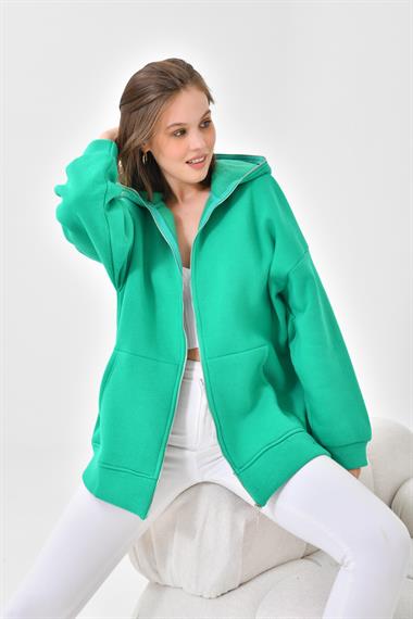 Firoy Kadın Oversize 3 İp Şardonlu Fermuarlı Sweatshırt  Benetton