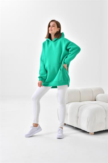 Firoy Kadın Oversize 3 İp Şardonlu Kapüşonlu Sweatshirt  Benetton