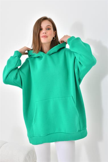 Firoy Kadın Oversize 3 İp Şardonlu Kapüşonlu Sweatshirt  Benetton
