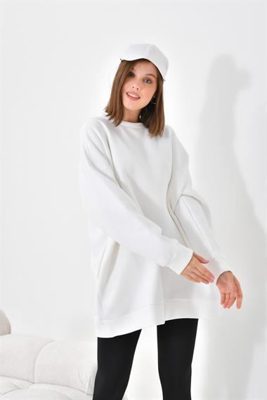 Firoy Kadın Oversize 3 İp Şardonlu Sweatshirt  Ekru