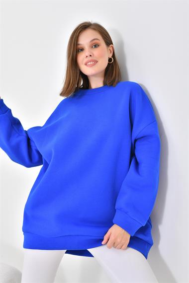 Firoy Kadın Oversize 3 İp Şardonlu Sweatshirt  Saks Mavi