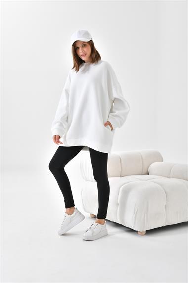 Firoy Kadın Oversize 3 İp Şardonlu Sweatshirt  Ekru