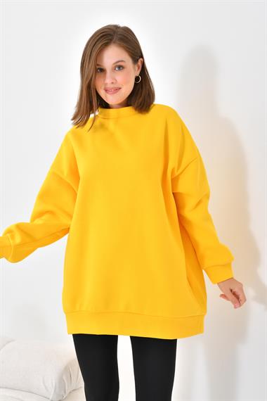 Firoy Kadın Oversize 3 İp Şardonlu Sweatshirt  Sarı