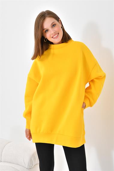 Firoy Kadın Oversize 3 İp Şardonlu Sweatshirt  Sarı
