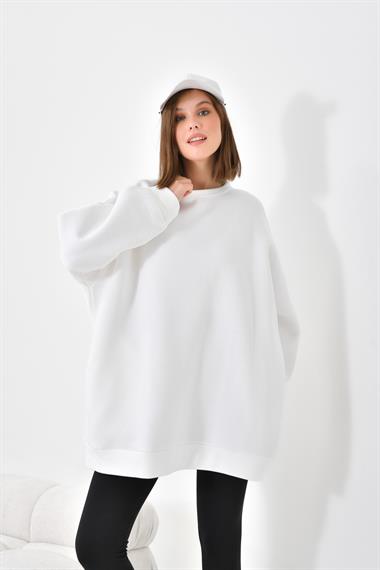 Firoy Kadın Oversize 3 İp Şardonlu Sweatshirt  Ekru