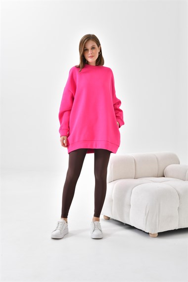 Firoy Kadın Oversize 3 İp Şardonlu Sweatshirt  Fuşya