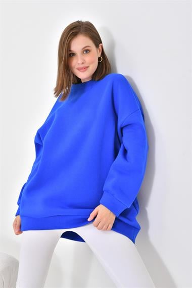 Firoy Kadın Oversize 3 İp Şardonlu Sweatshirt  Saks Mavi