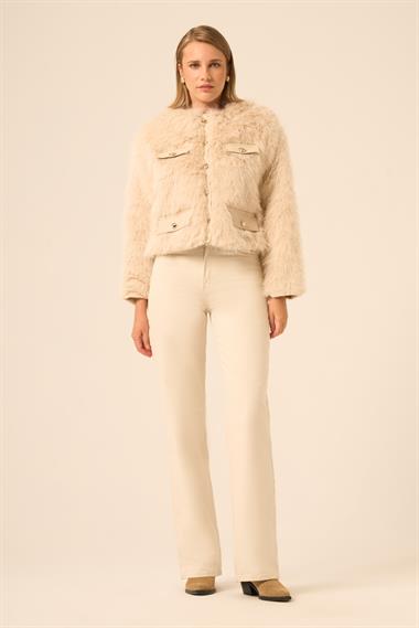 Firoy Kadın Peluş Mont  Beige
